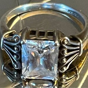 Sterling Silver and 1ct emerald cut CZ size 7 ring